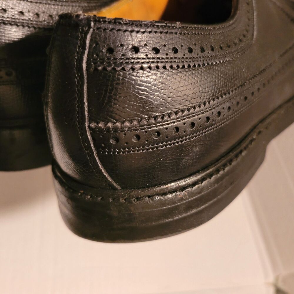 VTG 70s Florsheim Imperial Kenmoor 12 C Black Longwing Blucher Gunboat Men Shoes - Picture 6 of 16